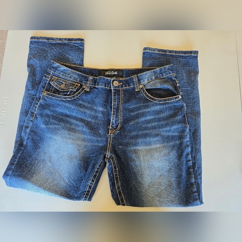 True Luck Men's Datk Wash Bootcut Jeans Size 38/32